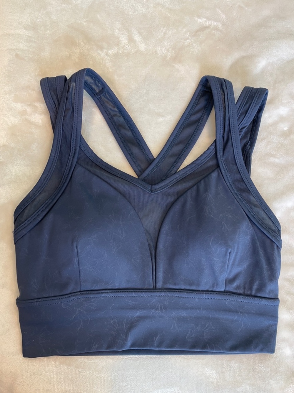 Cross-Back Navy Sports Bra with Supportive Band